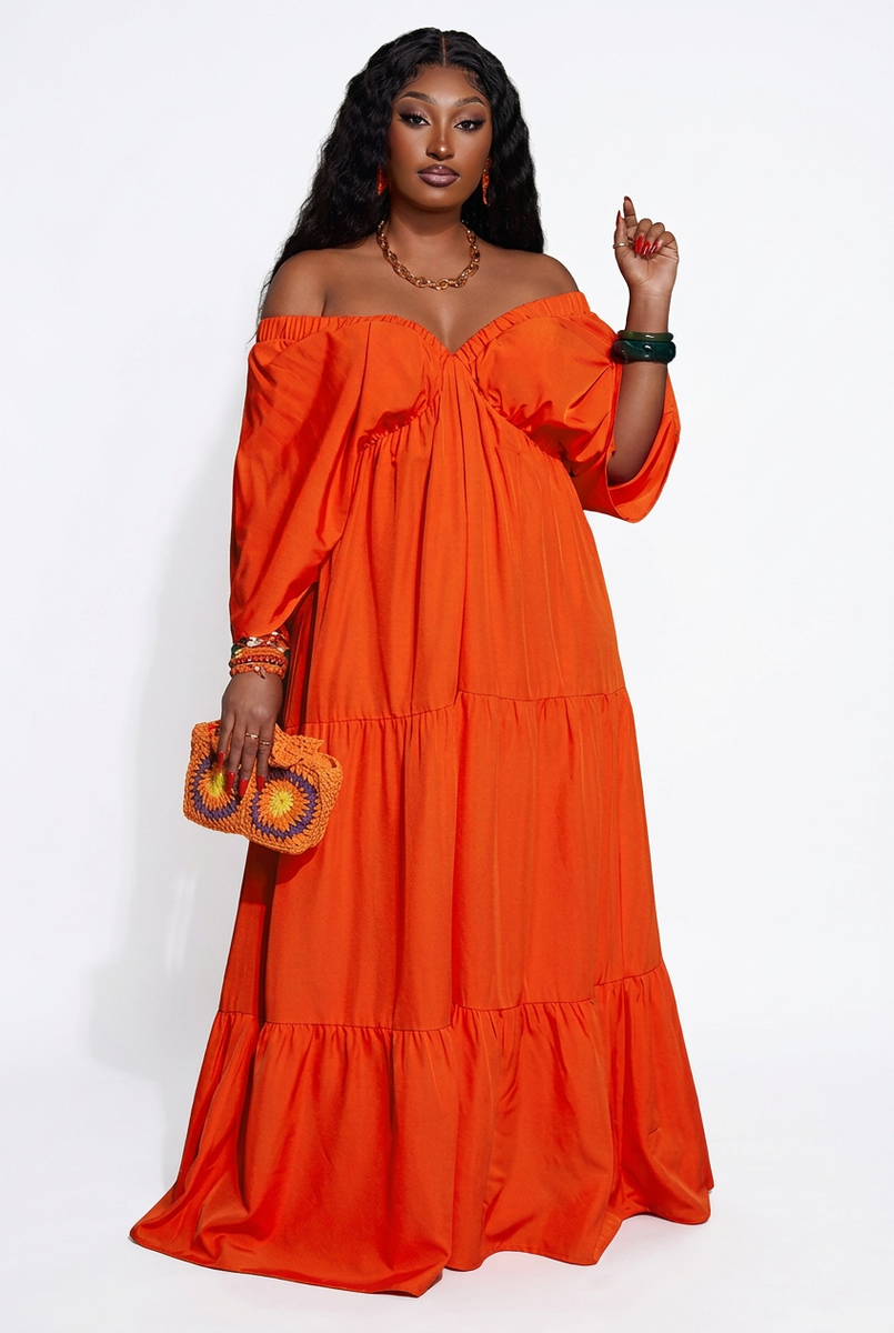 plus size orange maxi dress Sunkissed Tiered Maxi Dress – Phierce Plus