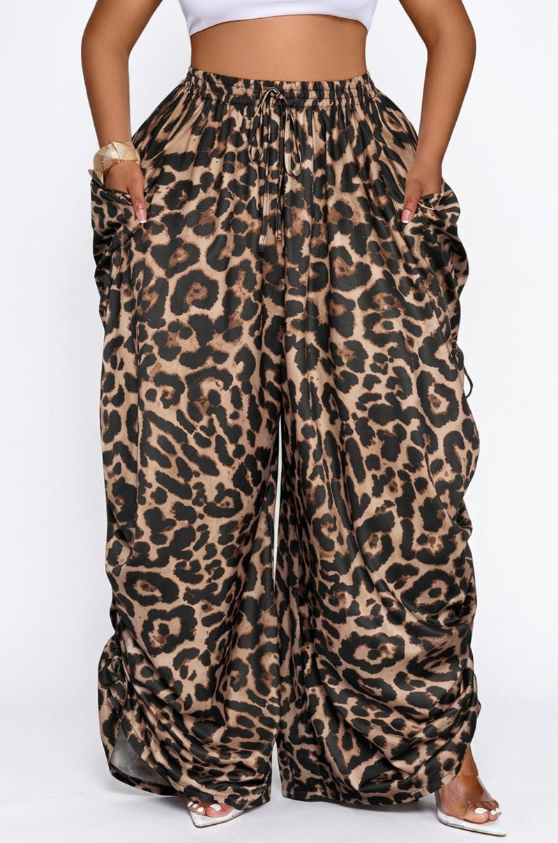 Free Spirit Wide Leg Pants - Brown Leopard