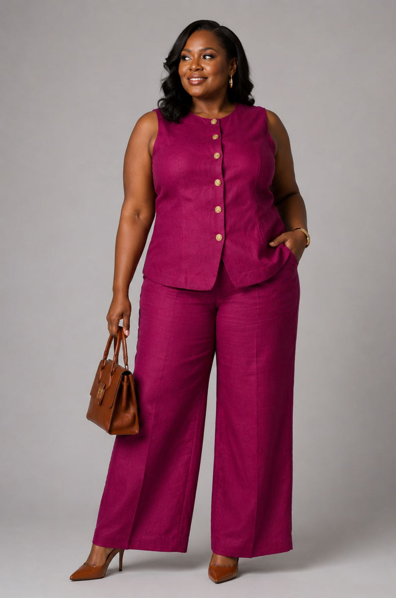 Agenda Linen Pant Set - Magenta