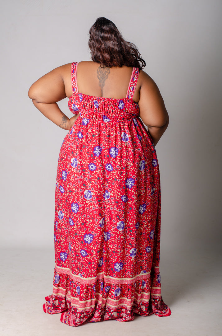 Edge of Flowers Dress - Red