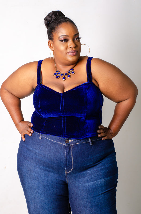 Soft Life Velvet Crop Top - Blue