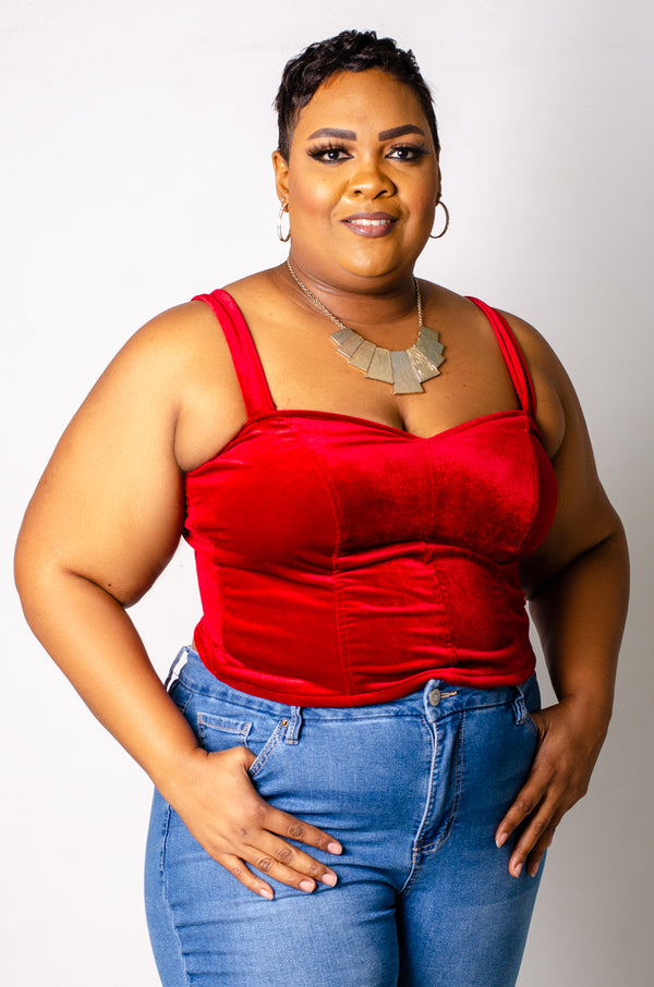 Soft Life Velvet Crop Top - Red