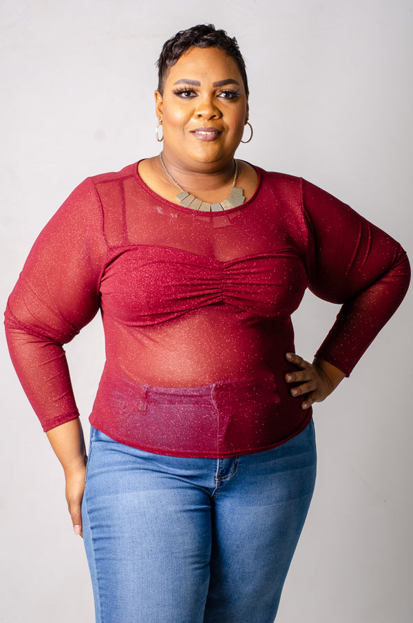 Josephine Glitter Top - Burgundy