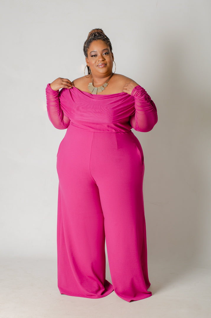 Celeste OTS Mesh Jumpsuit - Magenta