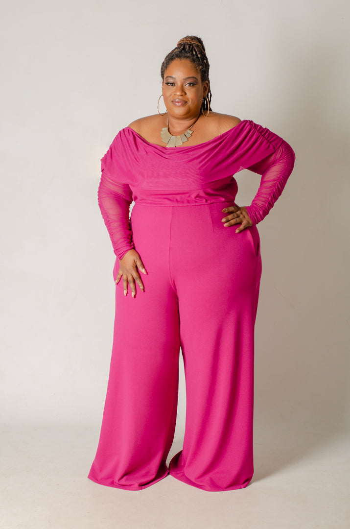 Celeste OTS Mesh Jumpsuit - Magenta