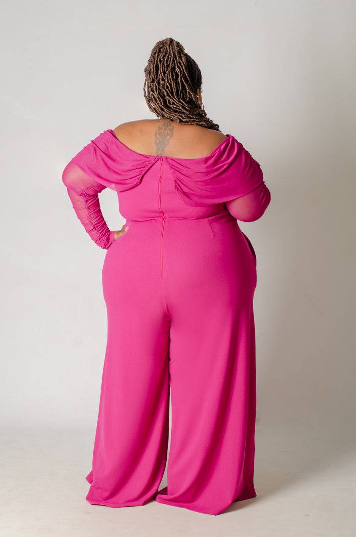 Celeste OTS Mesh Jumpsuit - Magenta