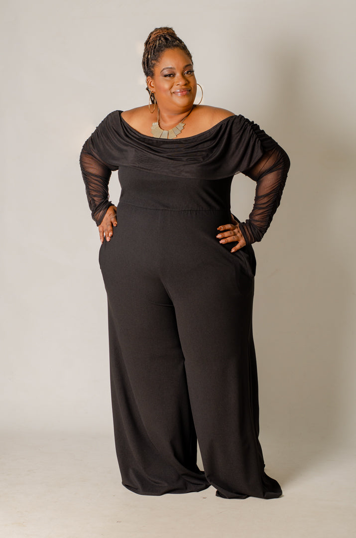 Celeste OTS Mesh Jumpsuit - Black – Phierce Plus