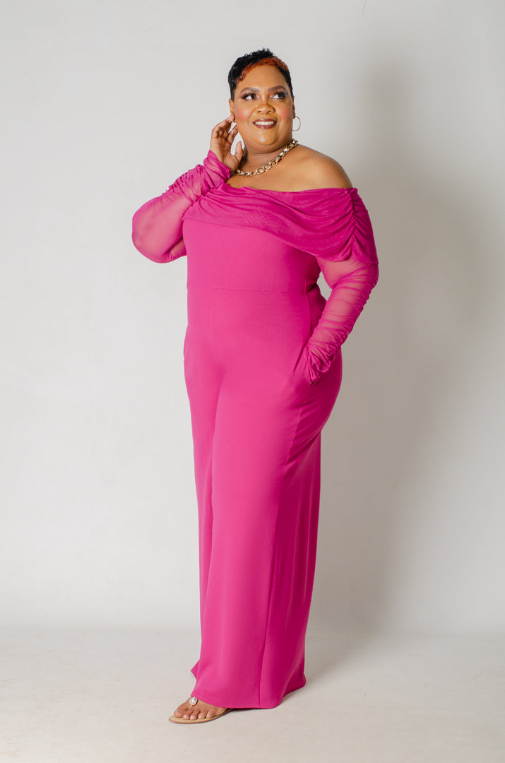 Celeste OTS Mesh Jumpsuit - Magenta