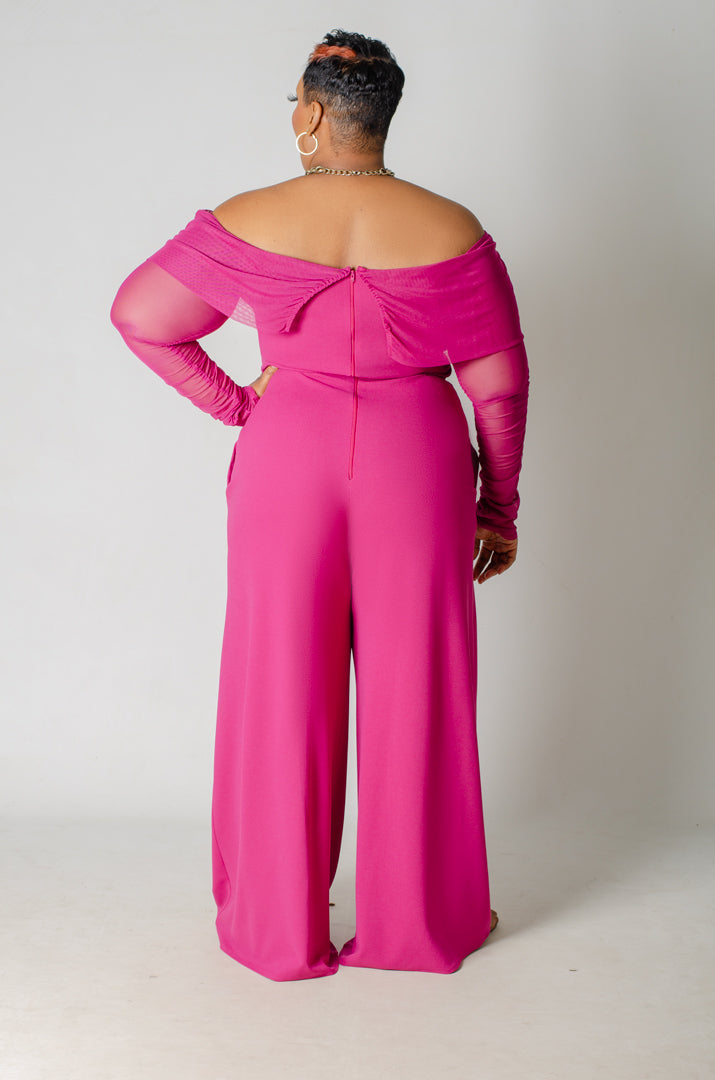 Celeste OTS Mesh Jumpsuit - Magenta