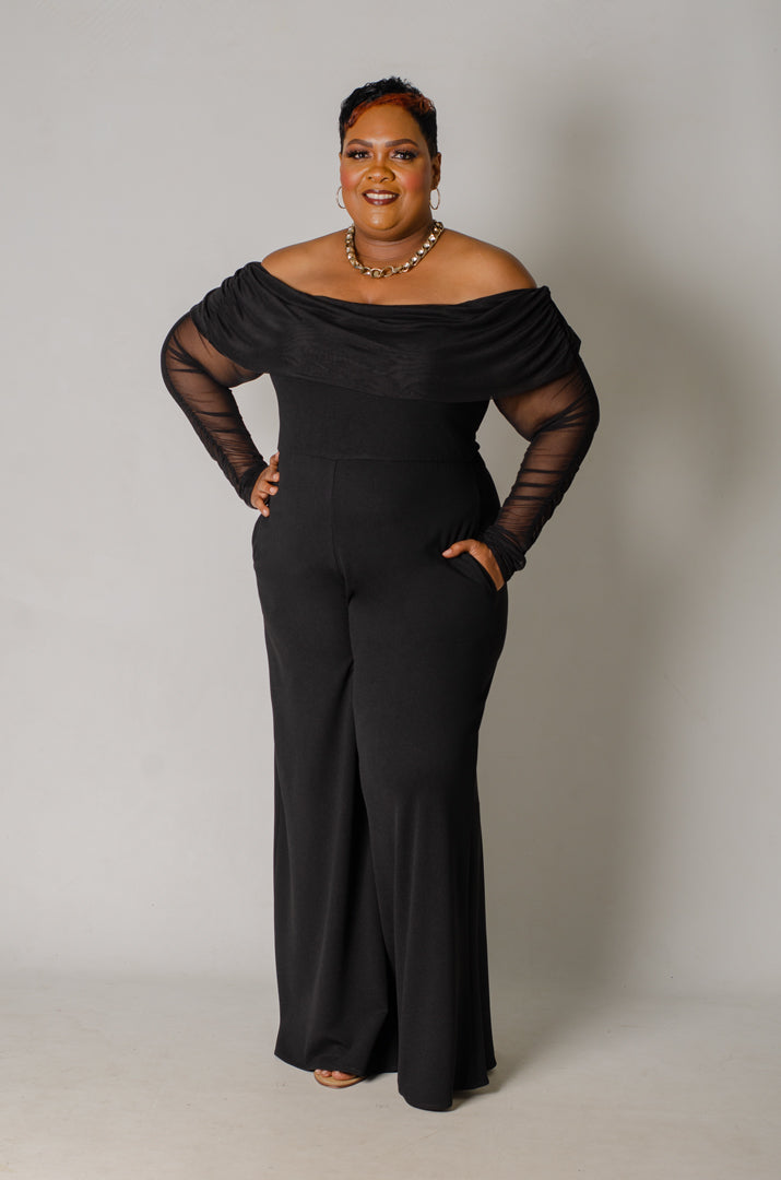 Celeste OTS Mesh Jumpsuit - Black – Phierce Plus