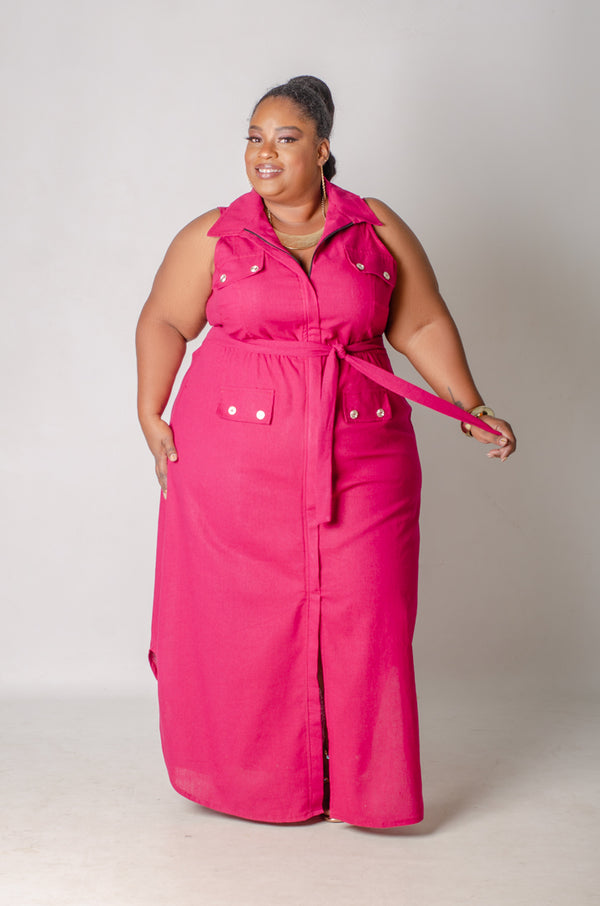 Utility Chic Maxi Dress - Magenta