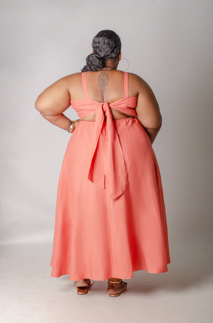 Back Story Midi Dress - Light Coral