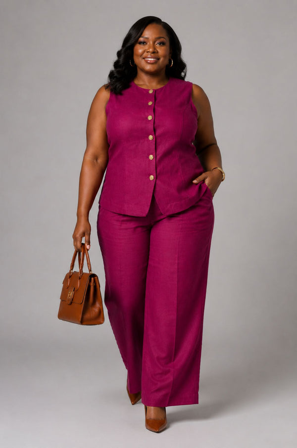 Agenda Linen Pant Set - Magenta
