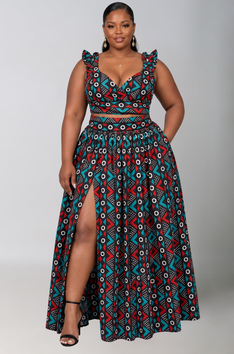 Tribal Chic Skirt Set - Red / Teal