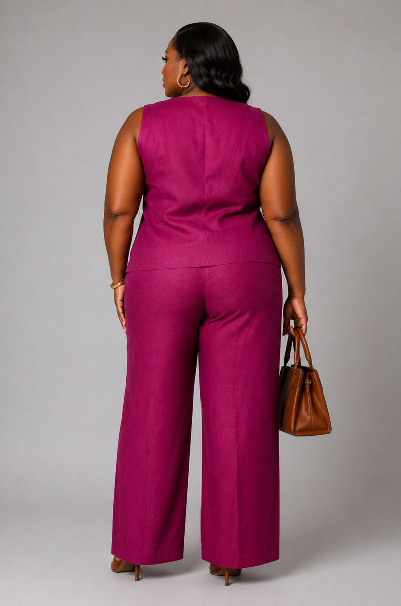 Agenda Linen Pant Set - Magenta