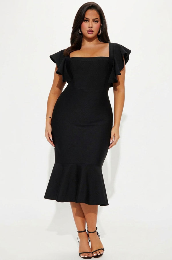 Flourish Bandage Dress - Black