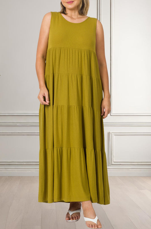 Layered Maxi Dress - Wasabi Green (Plus)  - Pre-Order
