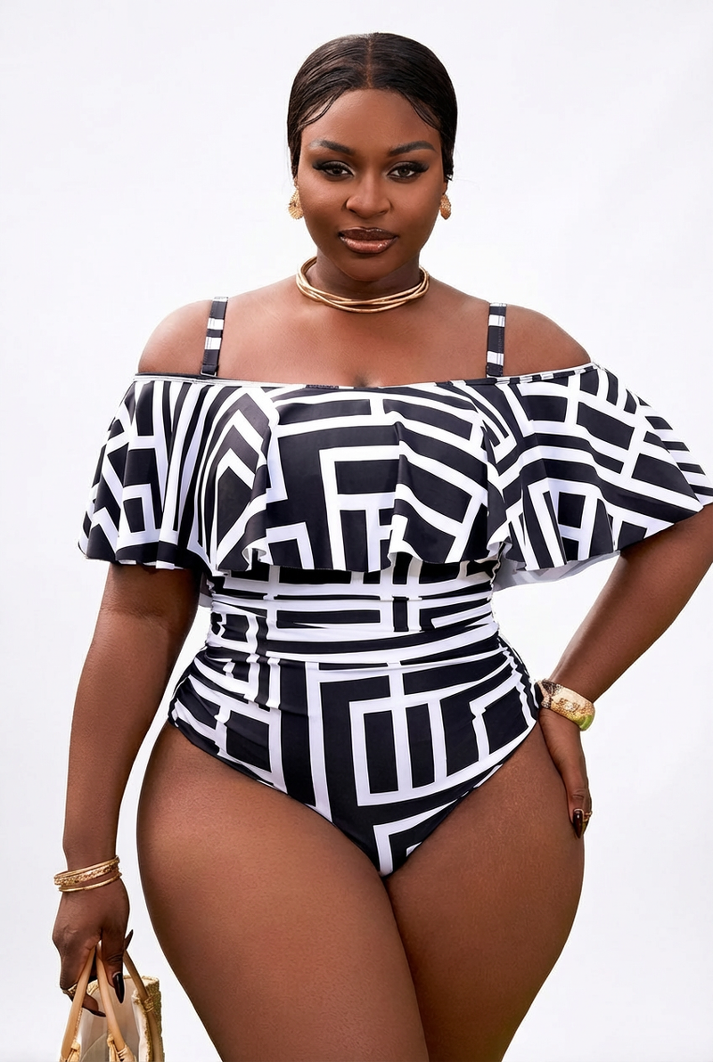 Black Maze One Piece Swimsuit