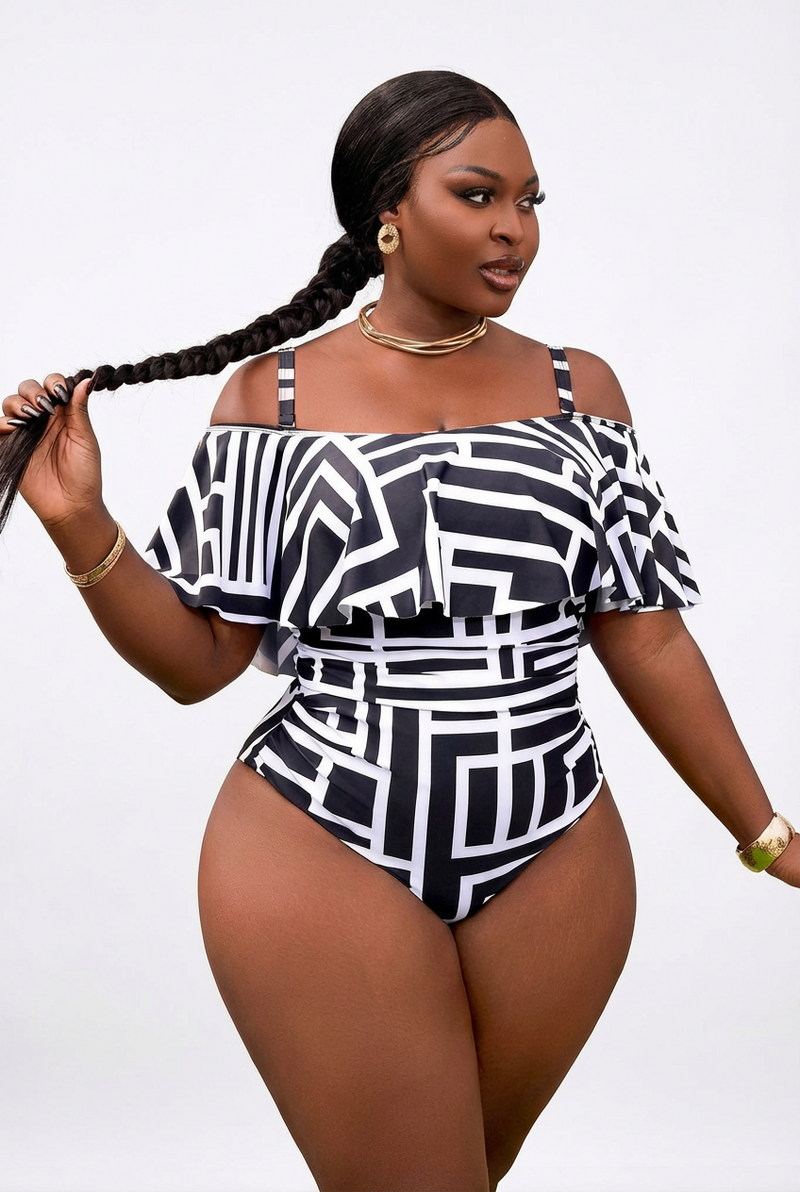 Black Maze One Piece Swimsuit