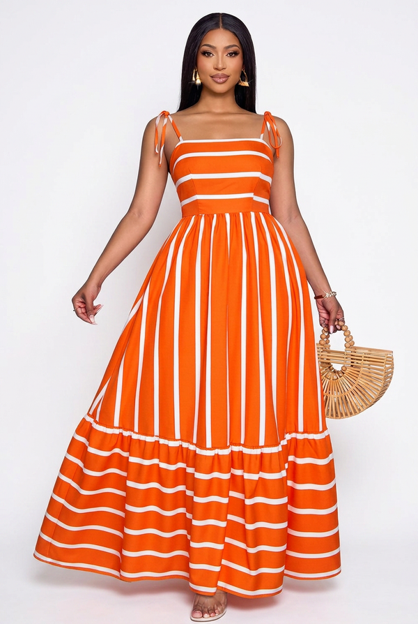 Bon Bon Stripe Maxi Dress - Orange