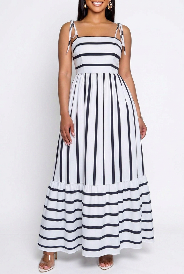 Bon Bon Stripe Maxi Dress - White