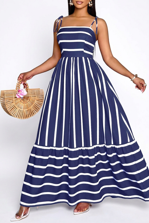 Bon Bon Stripe Maxi Dress - Navy Blue