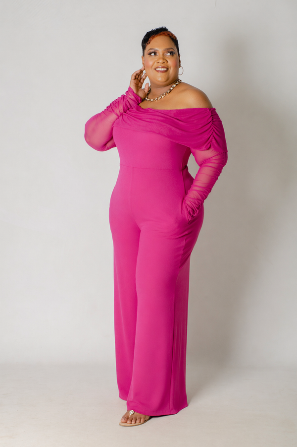 Celeste OTS Mesh Jumpsuit - Magenta